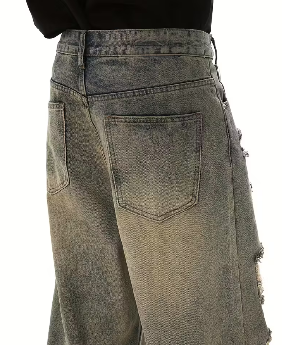 Dirty-Wash Ripped Pants