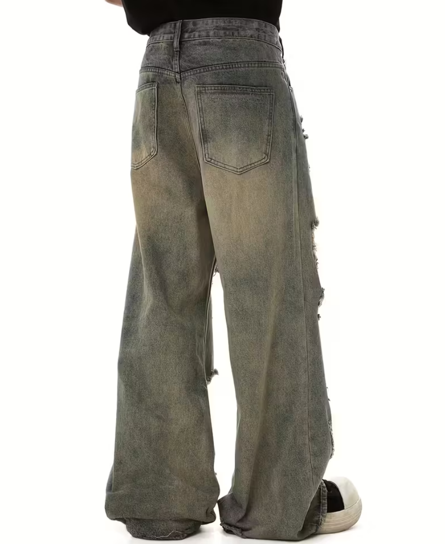 Dirty-Wash Ripped Pants