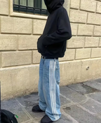 Azure Track-Stripe Baggy Pants