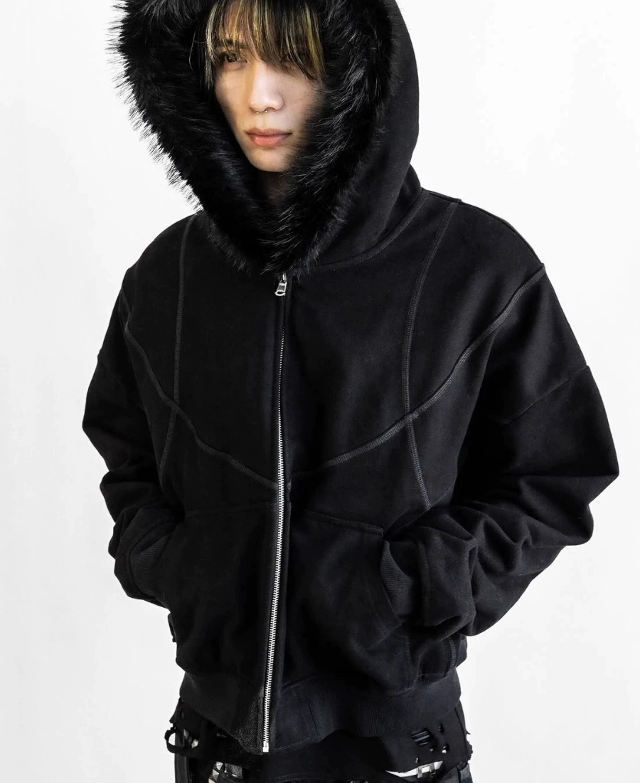 Faux Fur Contrast Zip-Up