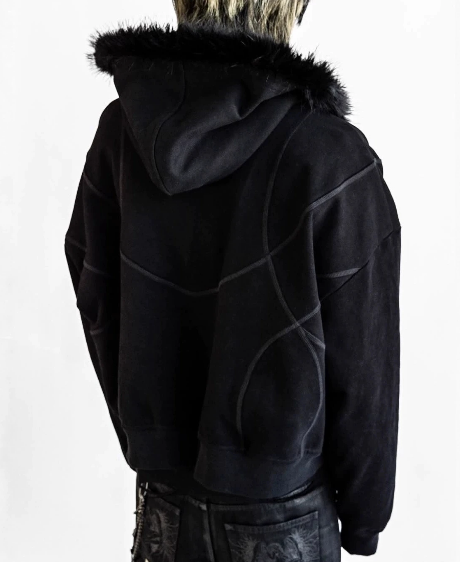 Faux Fur Contrast Zip-Up
