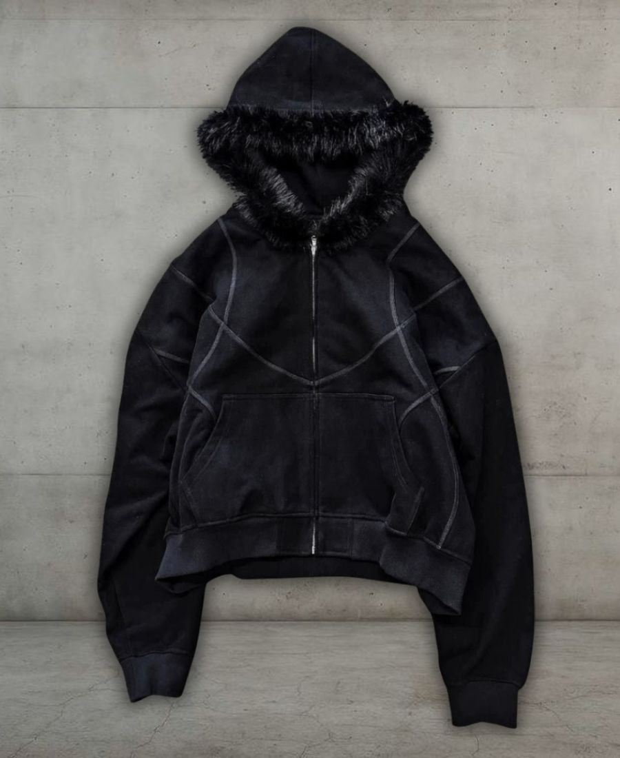 Faux Fur Contrast Zip-Up