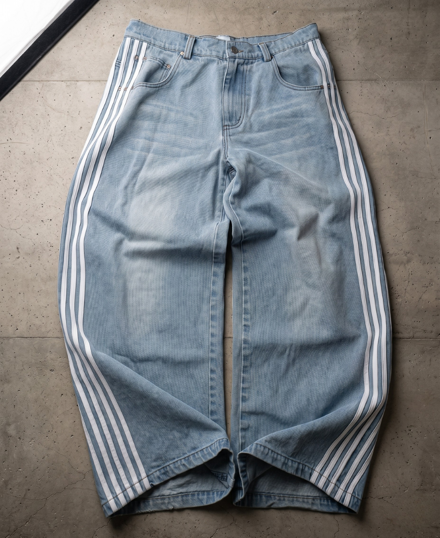 Azure Track-Stripe Baggy Pants