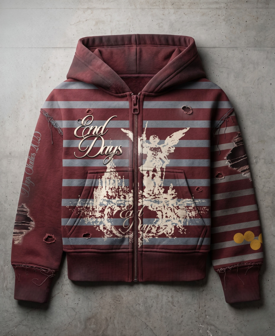 Distressed Stripe Hoodie