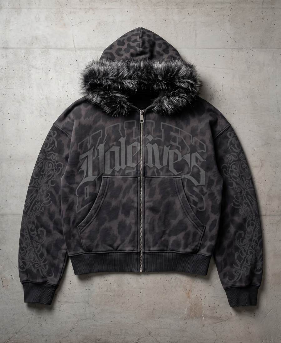 Black Slicked Leopar Hoodie