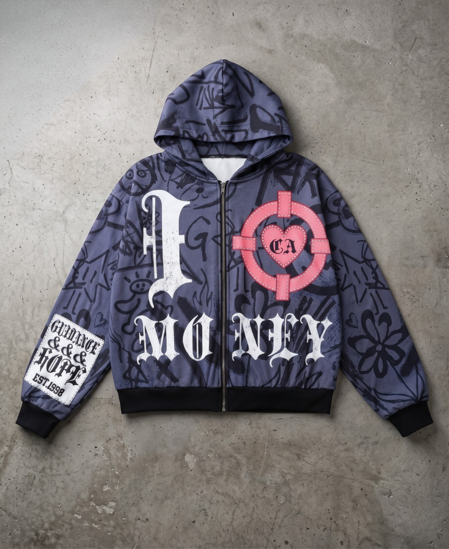I Heart Money Graffiti Zip-Up