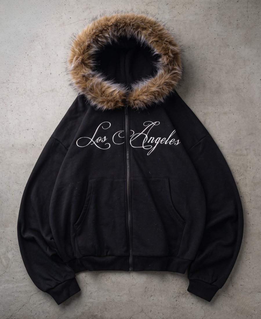 Los Angeles Brown Fur Zip-Up