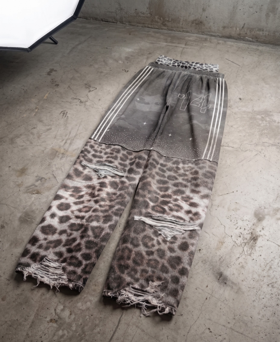 Pantalón de chándal de leopardo gris con cintura elástica