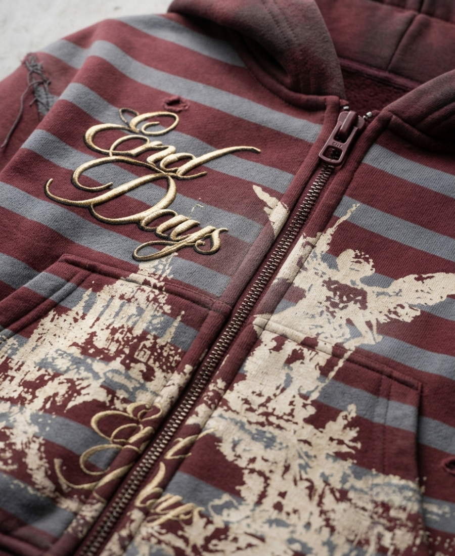 Sudadera con capucha a rayas desgastada