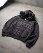 Sudadera con capucha de leopardo pulida en negro