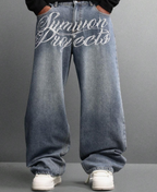 Script Embroidered Baggy Pants