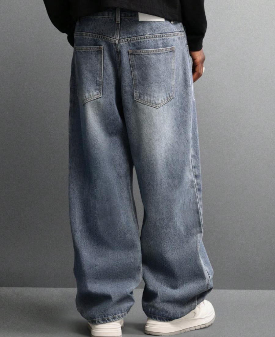 Script Embroidered Baggy Pants