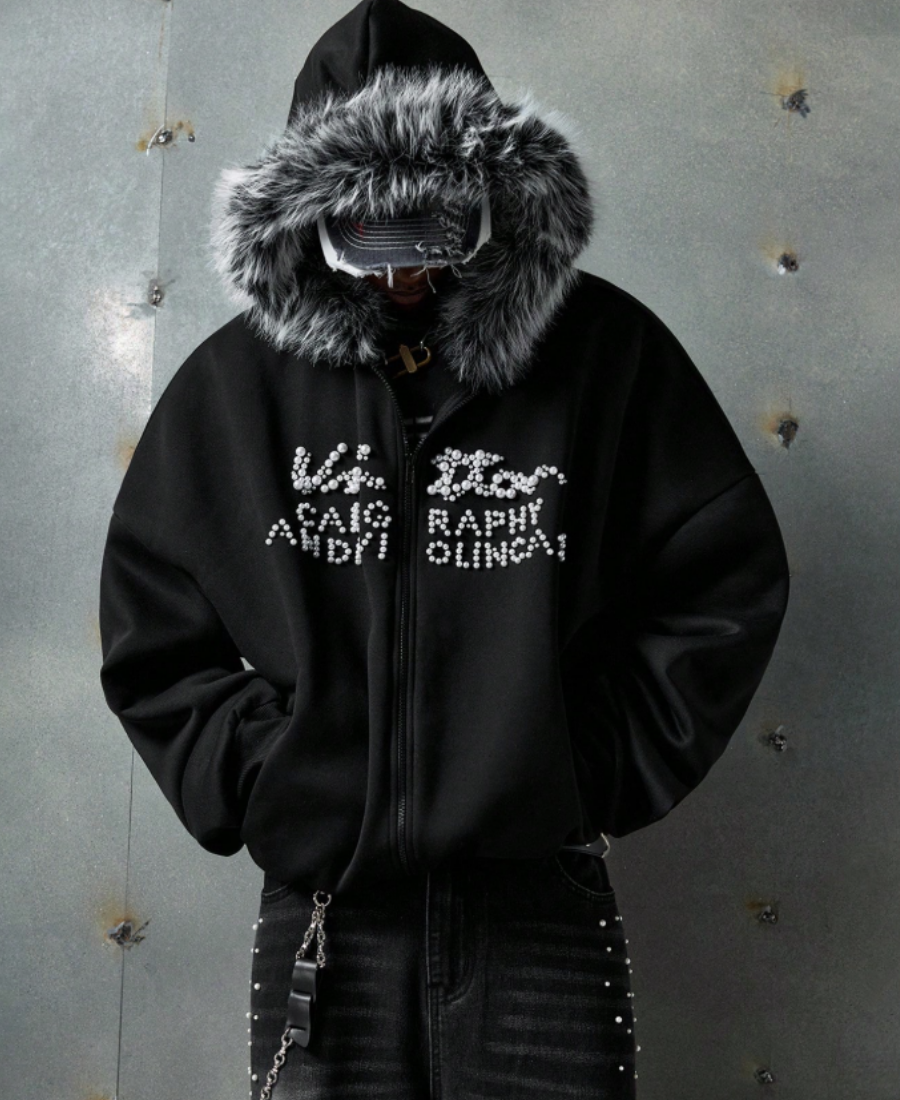 Faux Fur Pearl Zip-Up