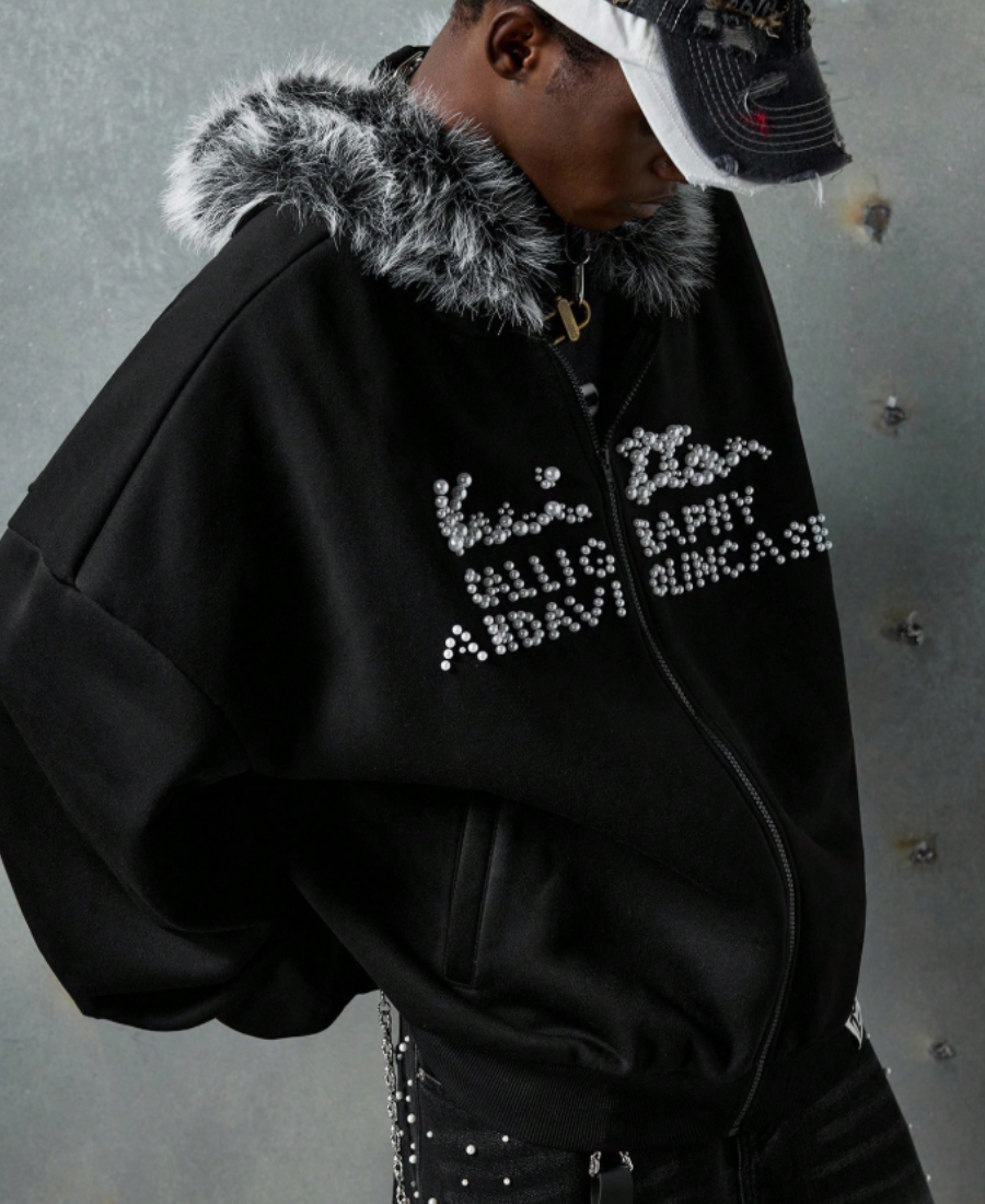 Faux Fur Pearl Zip-Up