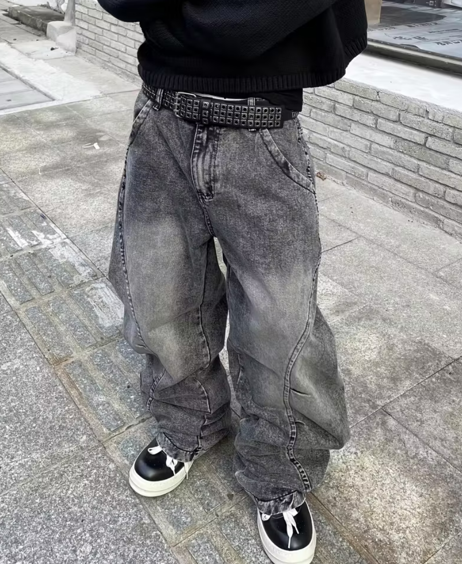 Curved Seam Acid Wash Pants