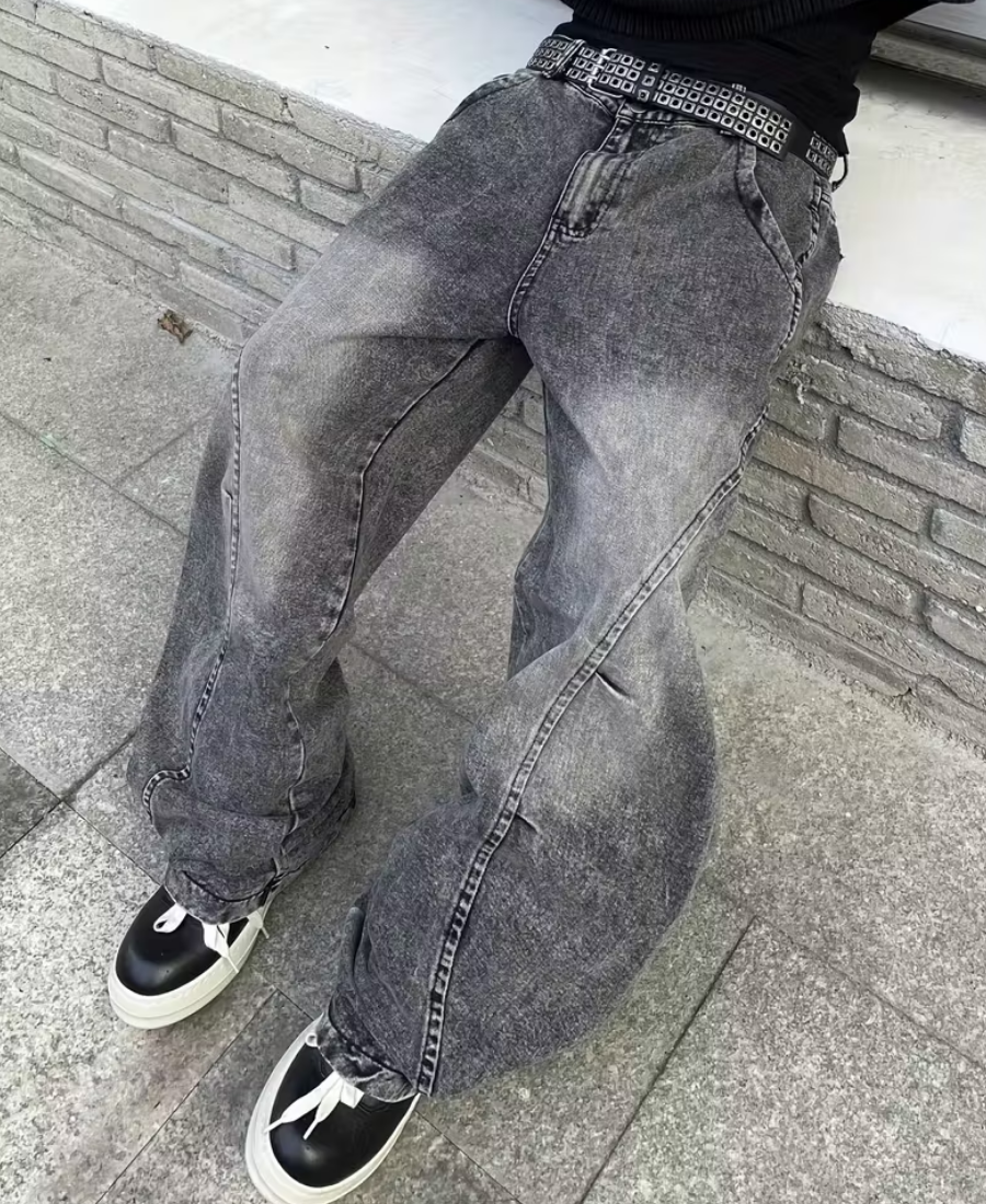 Curved Seam Acid Wash Pants