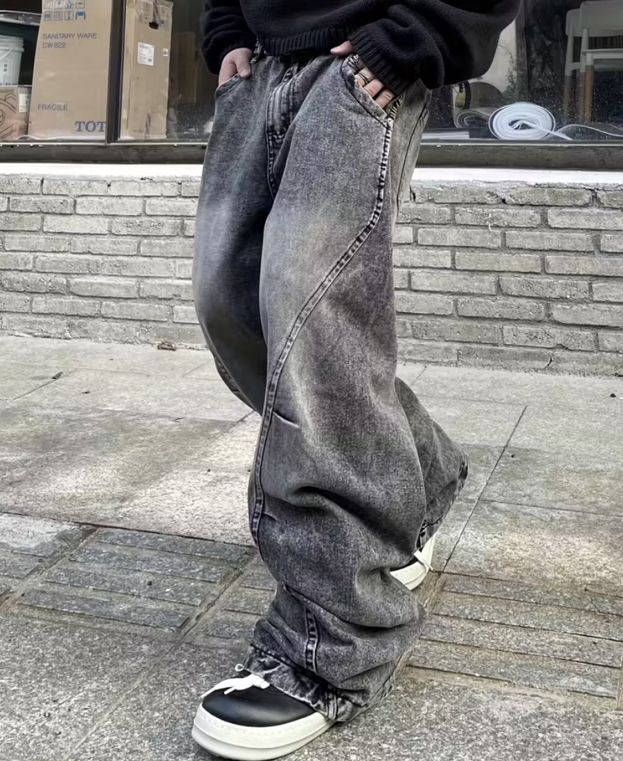 Curved Seam Acid Wash Pants
