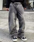 Curved Seam Acid Wash Pants