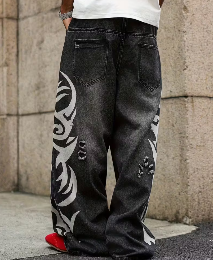 Y2K Tribal Flame Baggy Pants