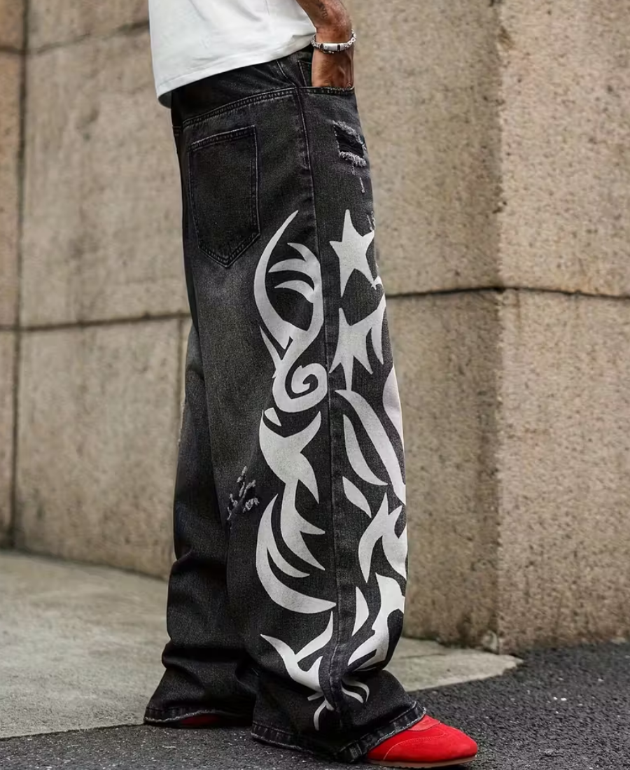 Y2K Tribal Flame Baggy Pants