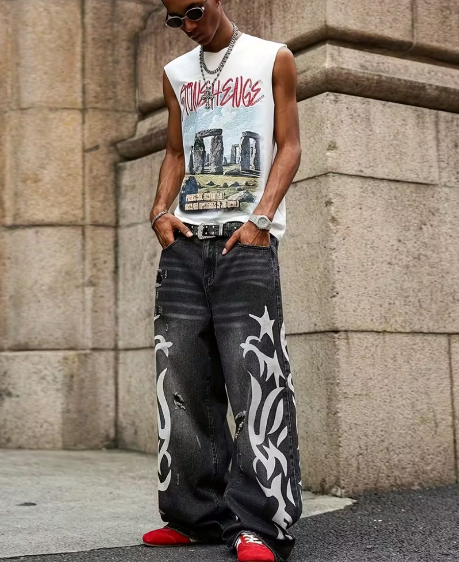 Y2K Tribal Flame Baggy Pants