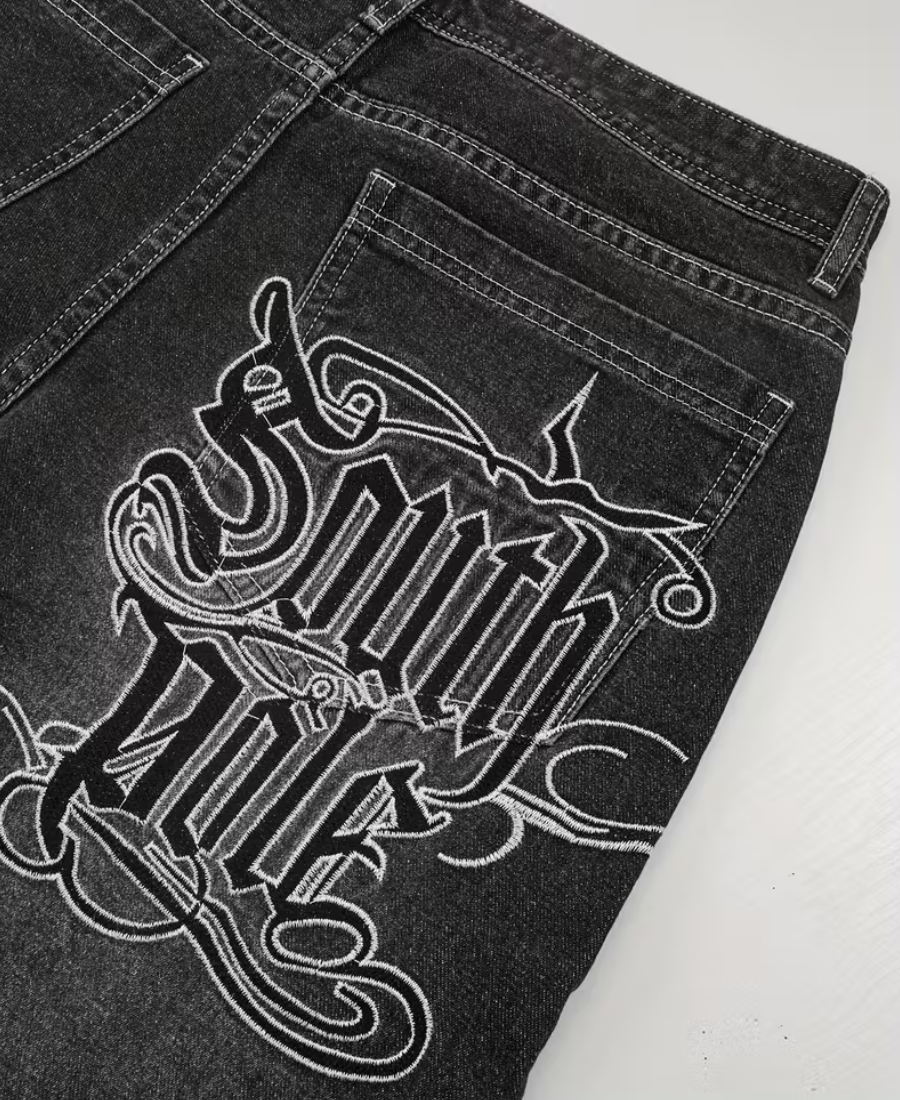 Y2K Gothic Script Baggy Pants