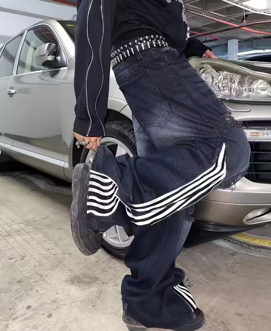 Side-Stripe Distressed Pants