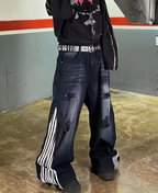 Side-Stripe Distressed Pants