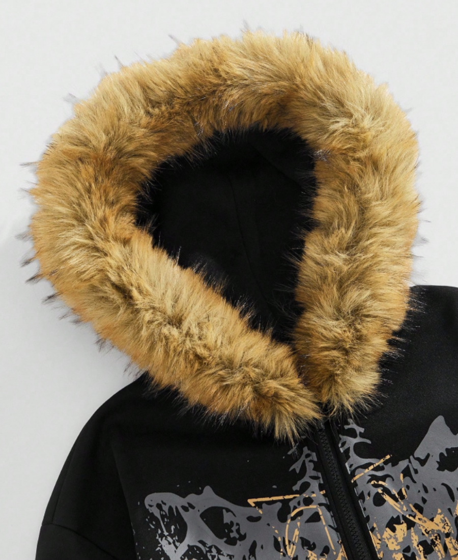Dangerous Golden Skull Fur Zip-Up