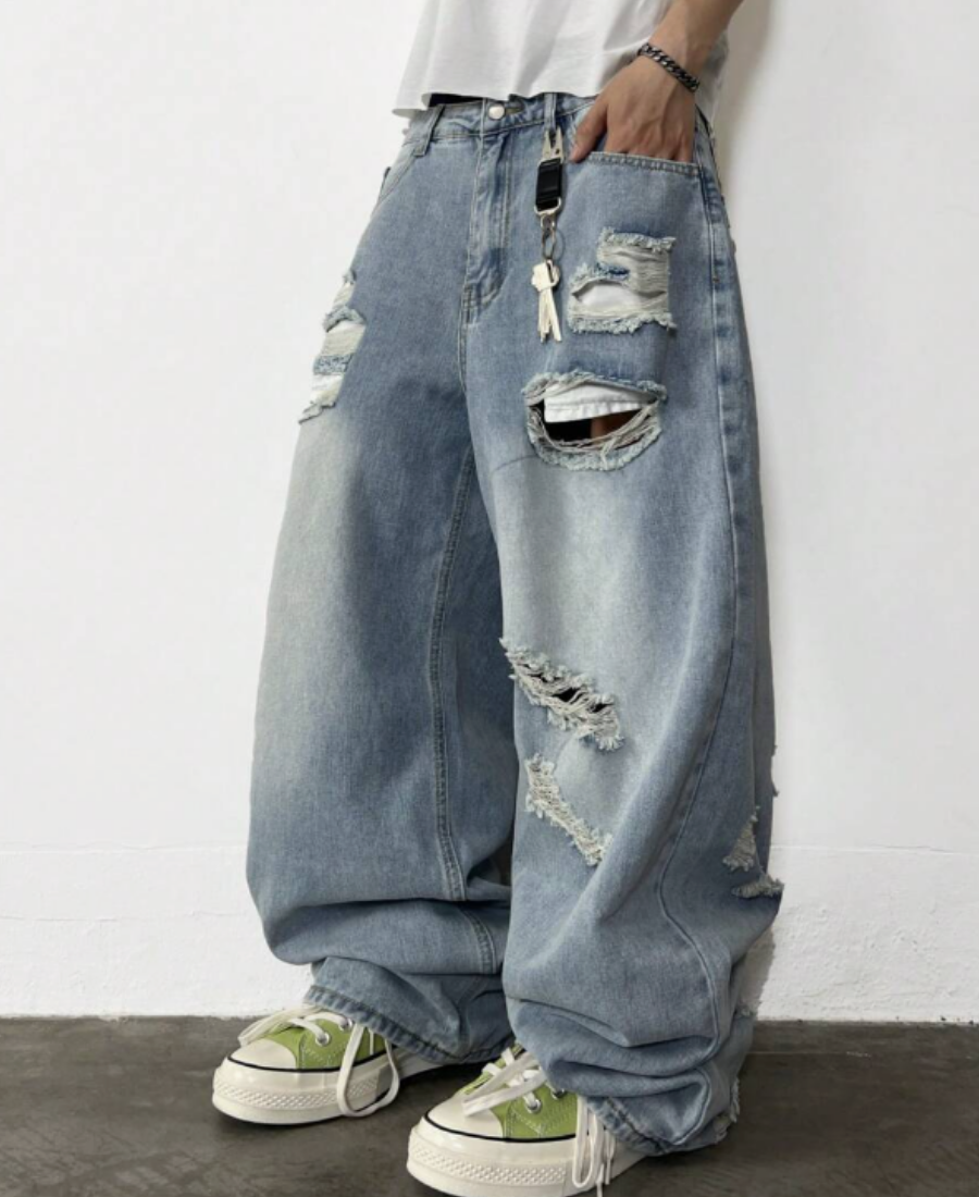 Light Blue Destroyed Baggy Pants