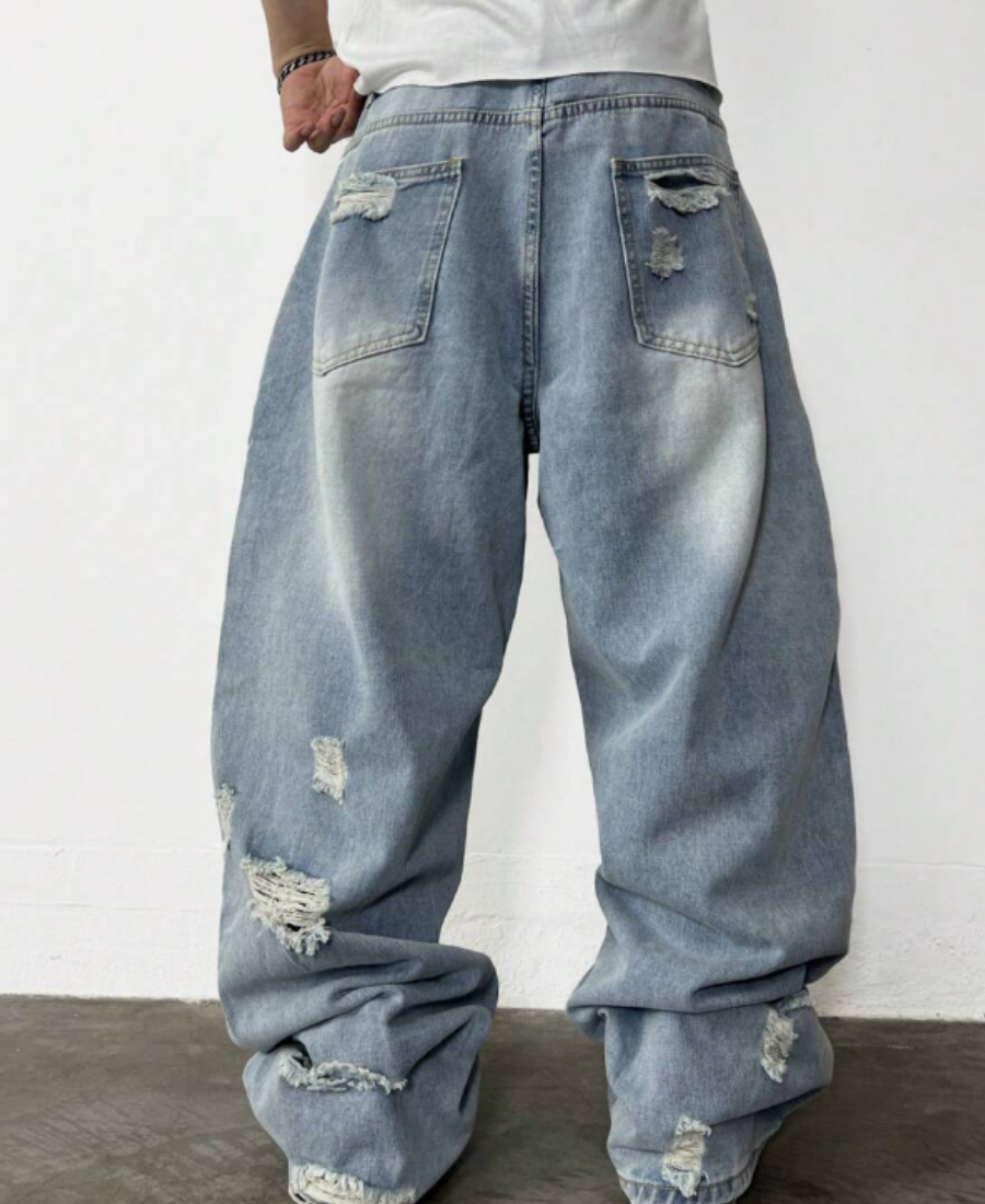 Light Blue Destroyed Baggy Pants
