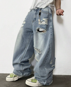 Light Blue Destroyed Baggy Pants