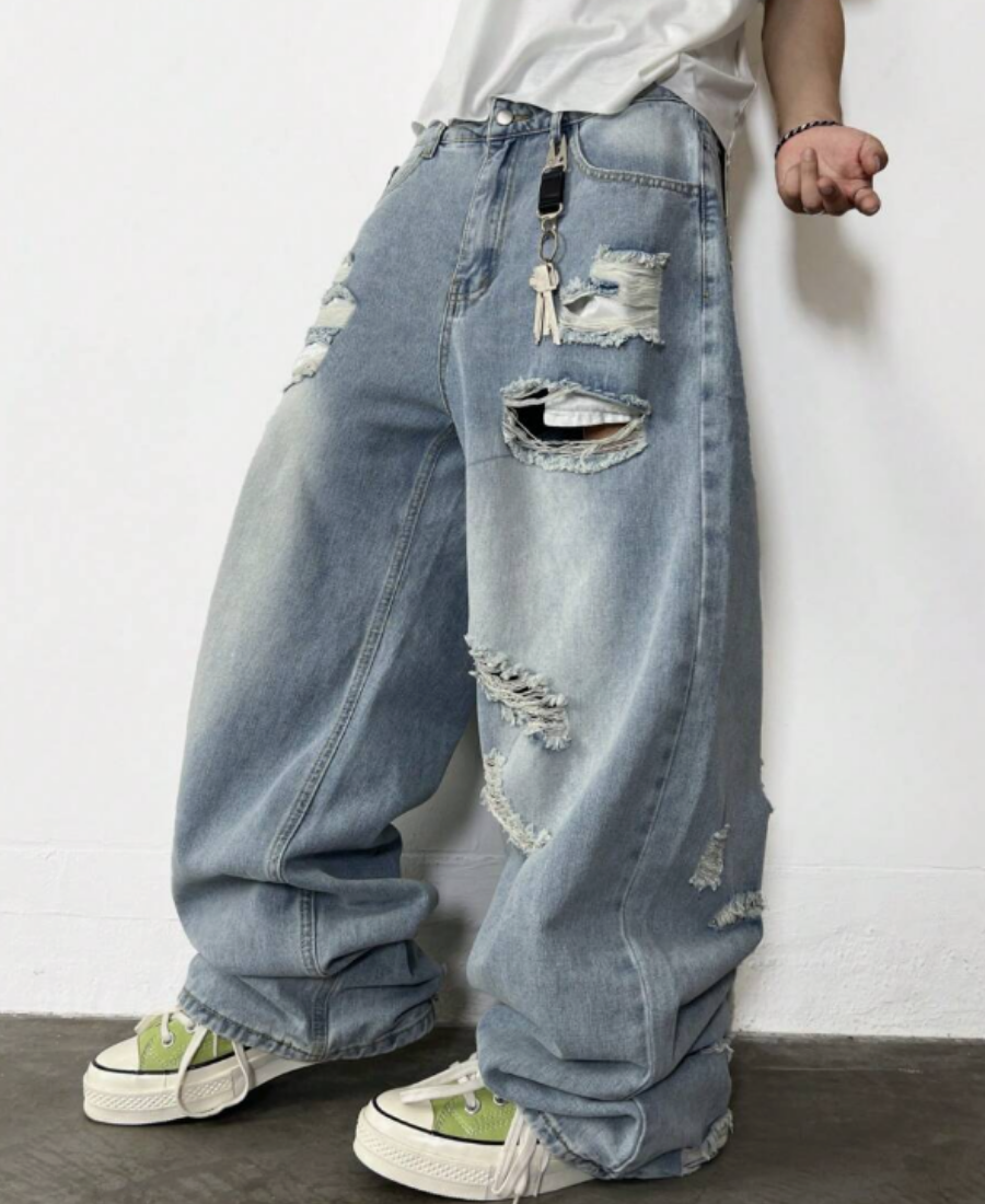 Light Blue Destroyed Baggy Pants