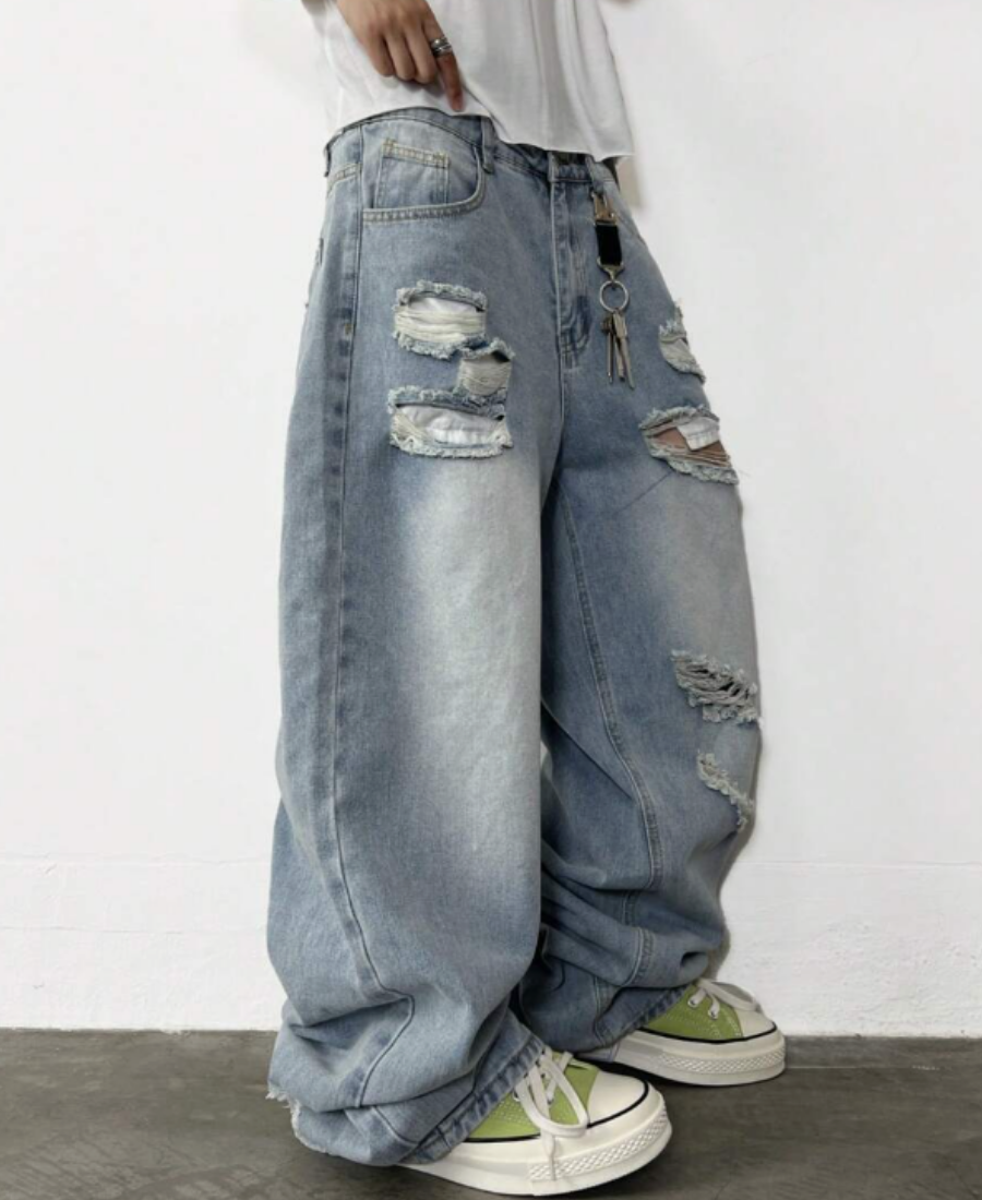 Light Blue Destroyed Baggy Pants