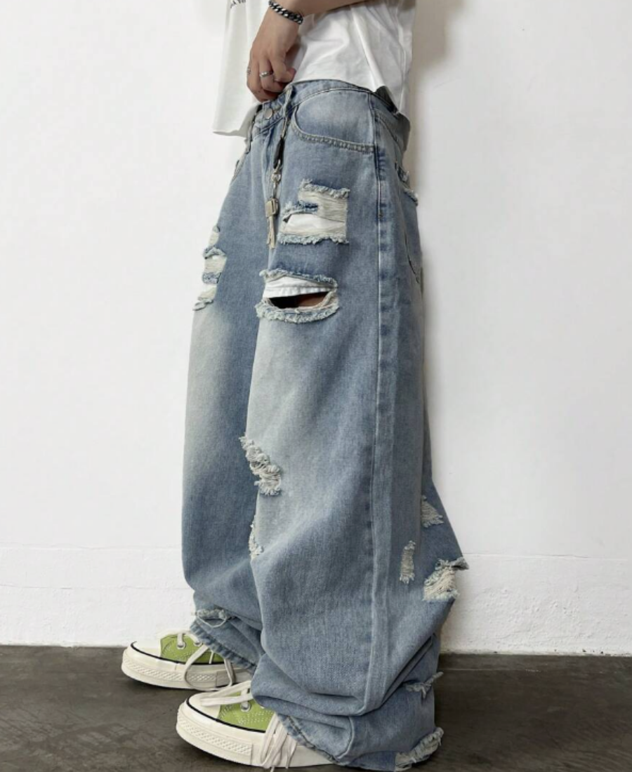 Light Blue Destroyed Baggy Pants
