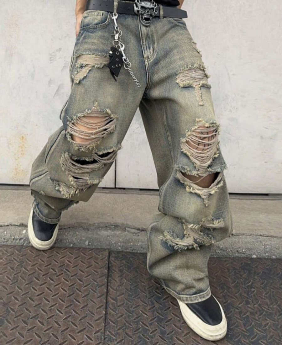 Baggy Destroyed Denim Pants