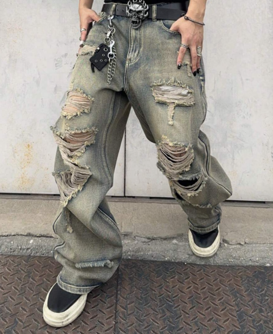 Baggy Destroyed Denim Pants