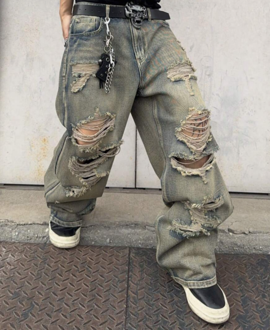 Baggy Destroyed Denim Pants