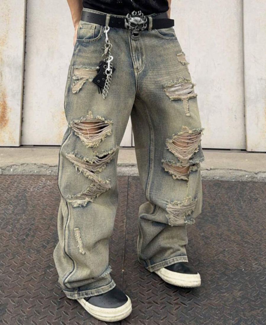 Baggy Destroyed Denim Pants